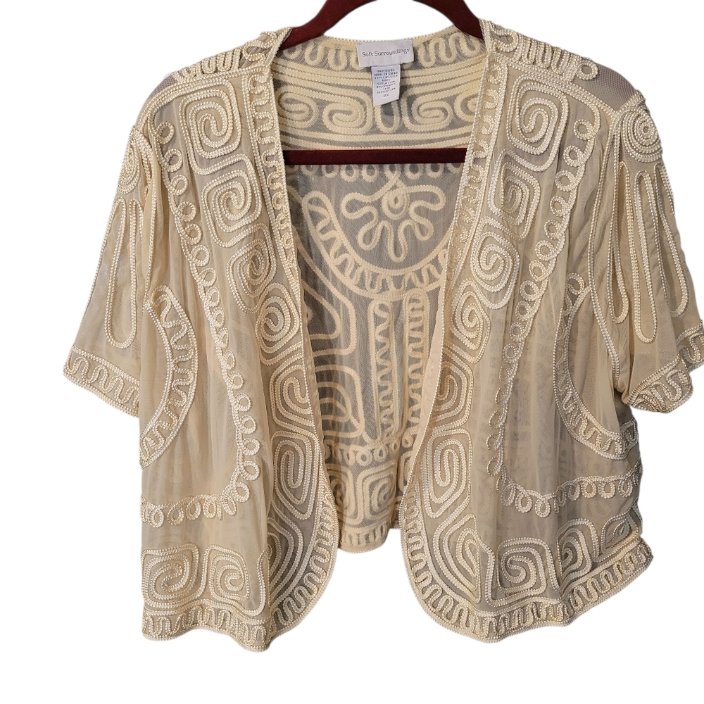 Soft Surroundings Cream/yellow Beaded Short Jacket